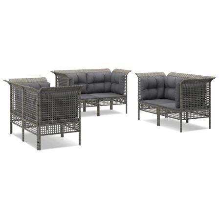 Salon de jardin 6 pcs avec coussins Gris Résine tressée