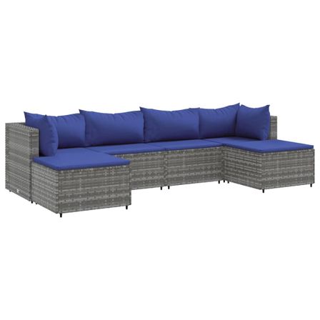 Salon de jardin 6 pcs avec coussins Gris Résine tressée
