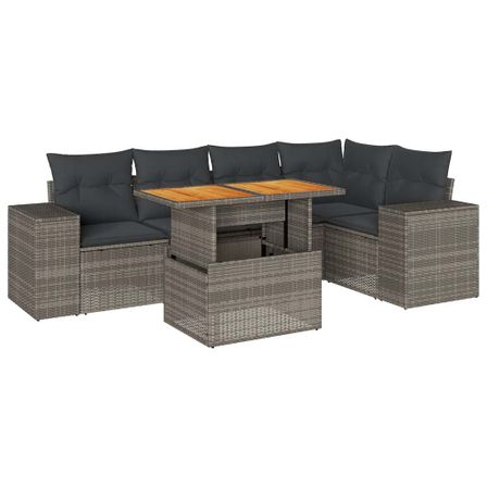 Salon de jardin 6 pcs avec coussins gris résine tressée