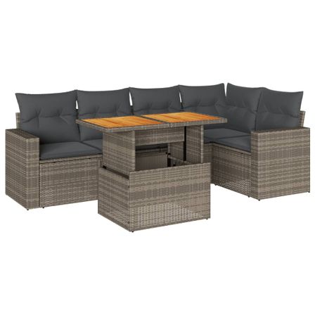 Salon de jardin 6 pcs avec coussins gris résine tressée