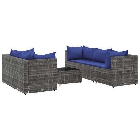 Salon de jardin 6 pcs avec coussins Gris Résine tressée