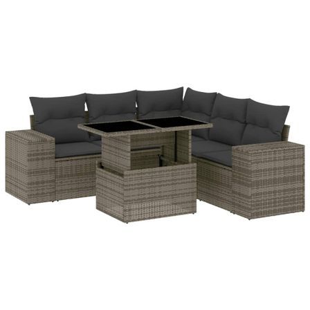Salon de jardin 6 pcs avec coussins gris résine tressée