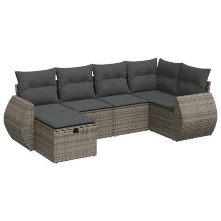 Salon de jardin 6 pcs avec coussins gris résine tressée