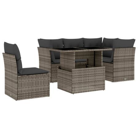 Salon de jardin 6 pcs avec coussins gris résine tressée