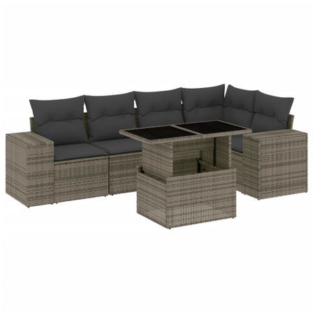 Salon de jardin 6 pcs avec coussins gris résine tressée