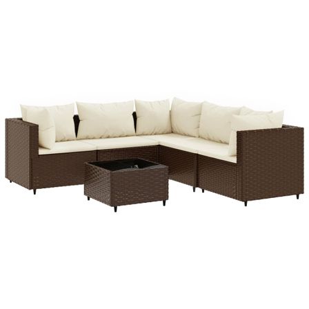 Salon de jardin 6 pcs avec coussins Marron Résine tressée
