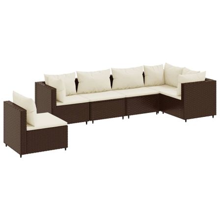 Salon de jardin 6 pcs avec coussins Marron Résine tressée