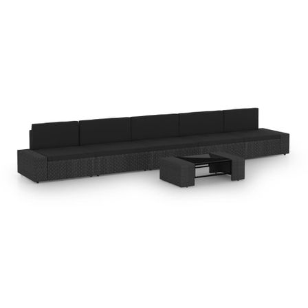 Salon de jardin 6 pcs avec coussins Noir Résine tressée 2