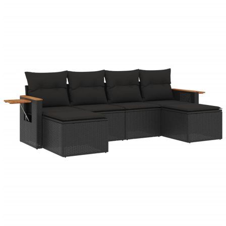 Salon de jardin 6 pcs avec coussins noir résine tressée