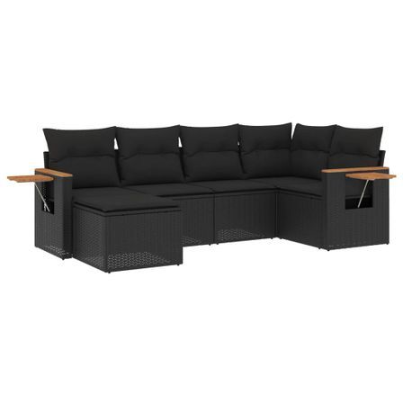 Salon de jardin 6 pcs avec coussins noir résine tressée