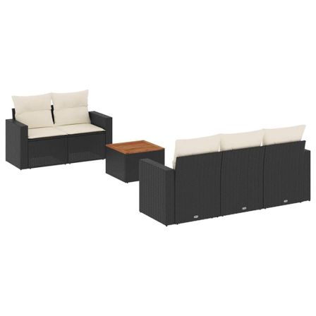 Salon de jardin 6 pcs avec coussins noir résine tressée