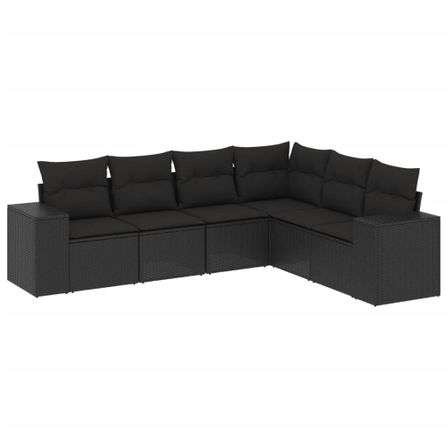 Salon de jardin 6 pcs avec coussins noir résine tressée