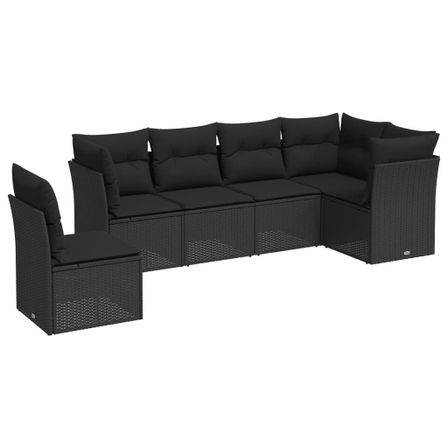 Salon de jardin 6 pcs avec coussins noir résine tressée