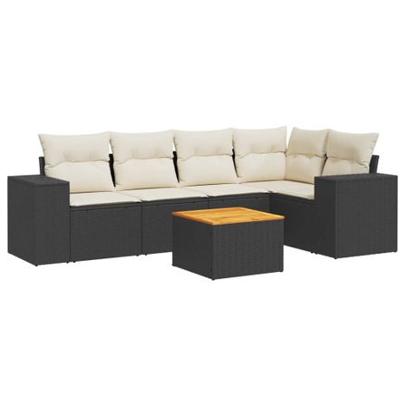 Salon de jardin 6 pcs avec coussins noir résine tressée