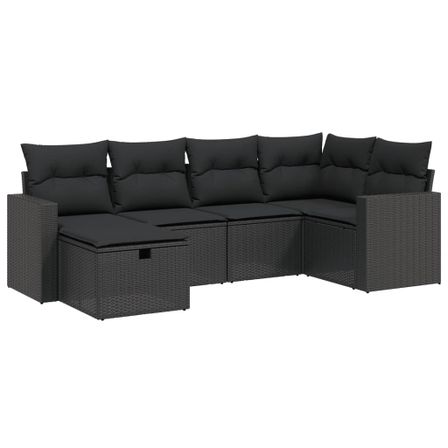 Salon de jardin 6 pcs avec coussins noir résine tressée