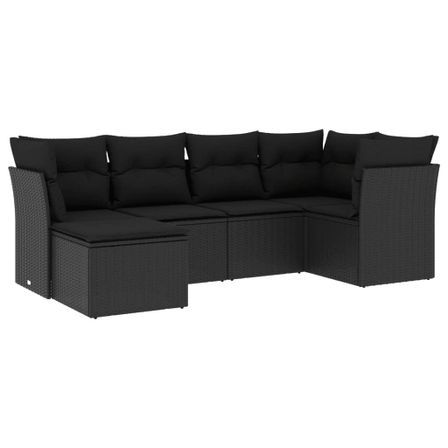 Salon de jardin 6 pcs avec coussins noir résine tressée