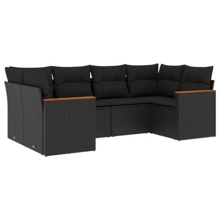 Salon de jardin 6 pcs avec coussins noir résine tressée
