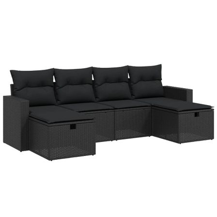 Salon de jardin 6 pcs avec coussins noir résine tressée
