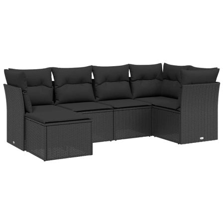 Salon de jardin 6 pcs avec coussins noir résine tressée