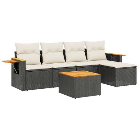 Salon de jardin 6 pcs avec coussins noir résine tressée