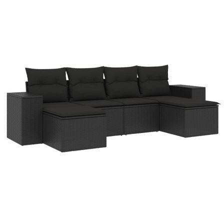 Salon de jardin 6 pcs avec coussins noir résine tressée