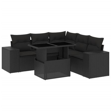Salon de jardin 6 pcs avec coussins noir résine tressée