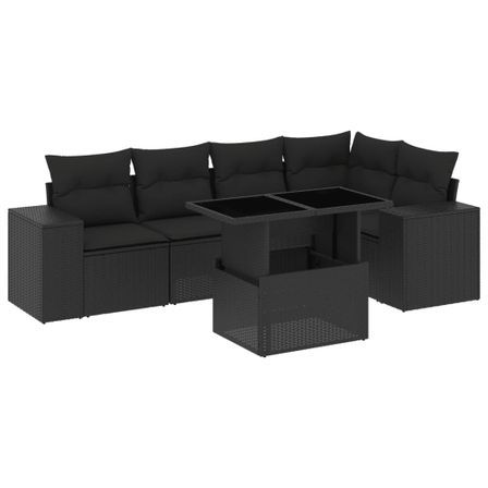 Salon de jardin 6 pcs avec coussins noir résine tressée