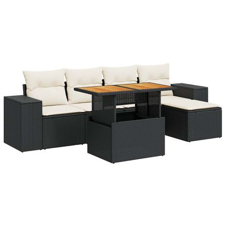 Salon de jardin 6 pcs avec coussins noir résine tressée