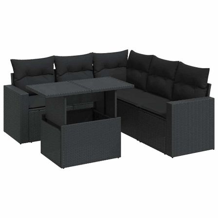 Salon de jardin 6 pcs avec coussins noir résine tressée