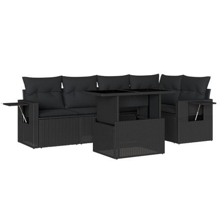 Salon de jardin 6 pcs avec coussins noir résine tressée