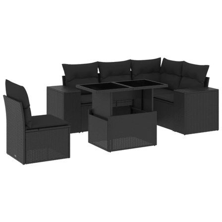 Salon de jardin 6 pcs avec coussins noir résine tressée