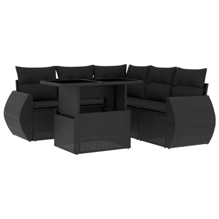 Salon de jardin 6 pcs avec coussins noir résine tressée