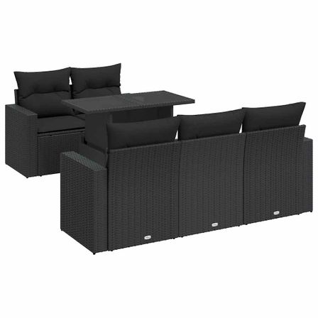 Salon de jardin 6 pcs avec coussins noir résine tressée