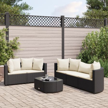 Salon de jardin 6 pcs avec coussins noir résine tressée