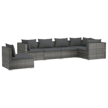 Salon de jardin 6 pcs avec coussins Résine tressée Gris 9