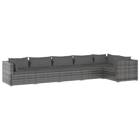 Salon de jardin 6 pcs avec coussins Résine tressée Gris