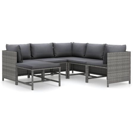 Salon de jardin 6 pcs avec coussins Résine tressée Gris 4