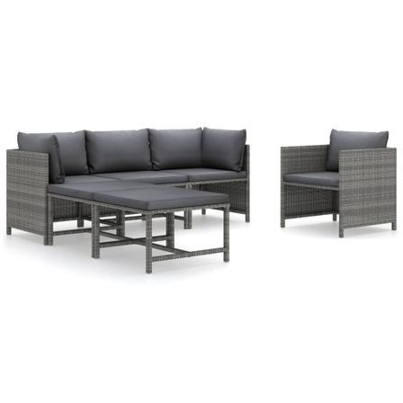 Salon de jardin 6 pcs avec coussins Résine tressée Gris 2