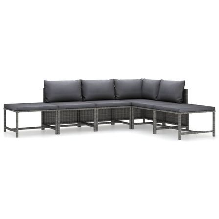 Salon de jardin 6 pcs avec coussins Résine tressée Gris 29