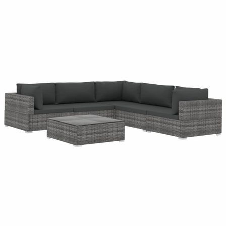 Salon de jardin 6 pcs avec coussins Résine tressée Gris 24