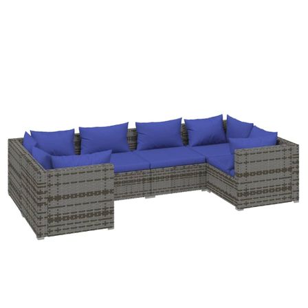 Salon de jardin 6 pcs avec coussins Résine tressée Gris 15