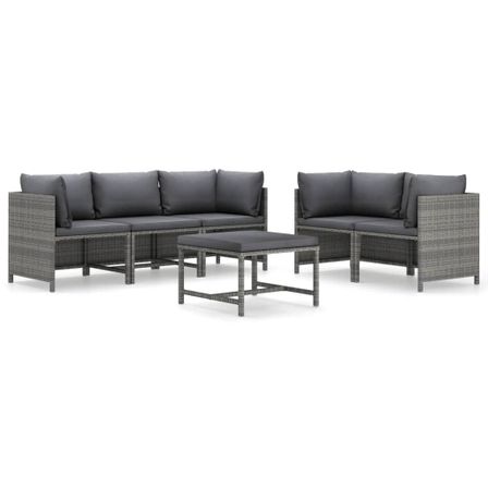 Salon de jardin 6 pcs avec coussins Résine tressée Gris 17