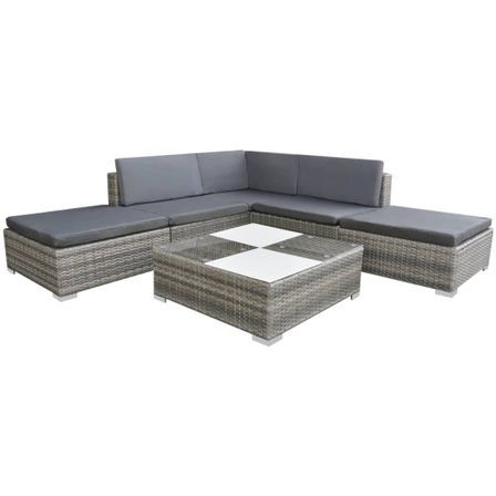 Salon de jardin 6 pcs avec coussins Résine tressée Gris