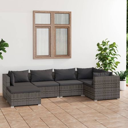 Salon de jardin 6 pcs avec coussins Résine tressée Gris