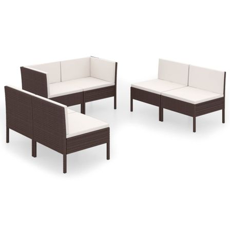 Salon de jardin 6 pcs avec coussins Résine tressée Marron 44