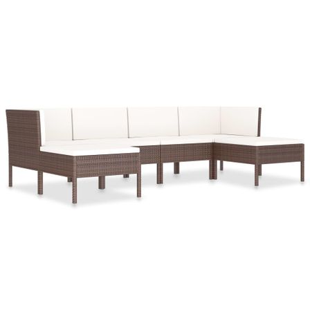 Salon de jardin 6 pcs avec coussins Résine tressée Marron 39