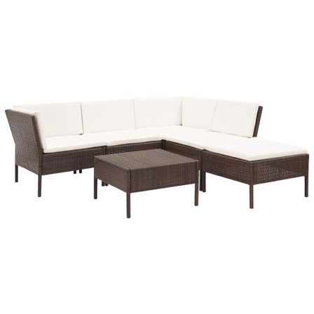 Salon de jardin 6 pcs avec coussins Résine tressée Marron 32