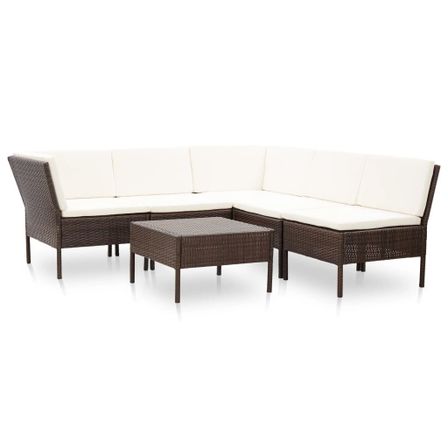 Salon de jardin 6 pcs avec coussins Résine tressée Marron 36