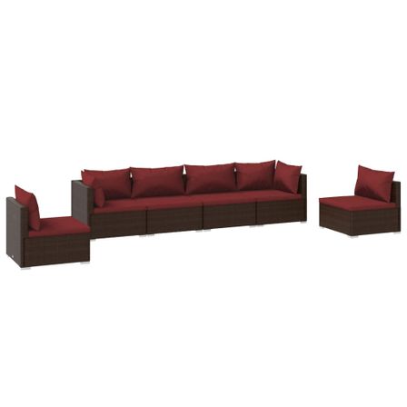 Salon de jardin 6 pcs avec coussins Résine tressée Marron 34