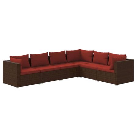 Salon de jardin 6 pcs avec coussins Résine tressée Marron 20